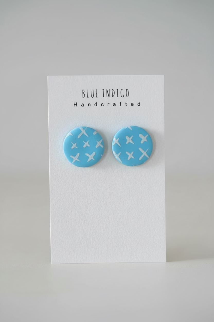 Blue with Crosses Studs